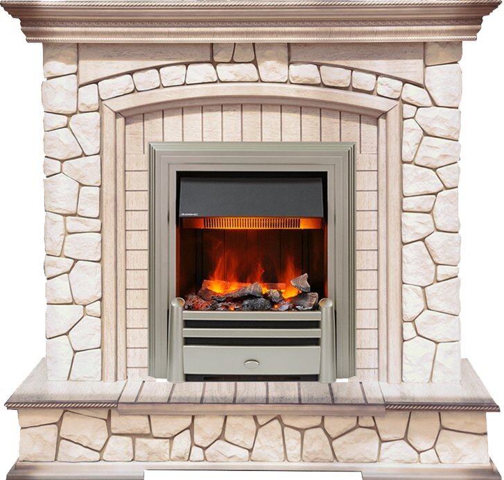 Электрокамин Dimplex Preston - Белый/Слоновая кость с патиной с очагом Chesford