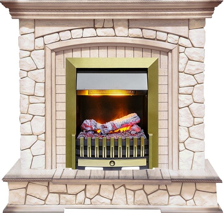 Электрокамин Dimplex Preston - Белый/Слоновая кость с патиной с очагом Danville Antique Brass FB2