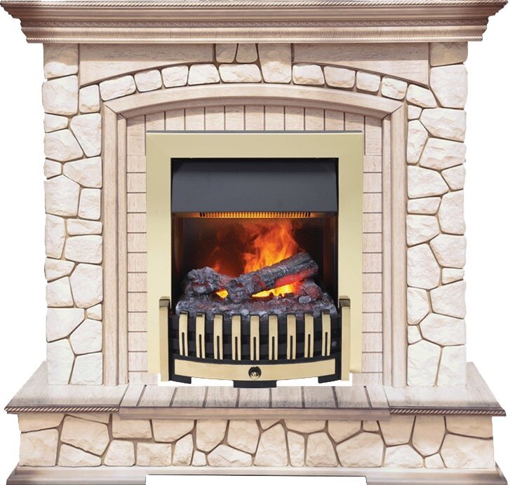 Электрокамин Dimplex Preston - Белый/Слоновая кость с патиной с очагом Danville Brass FB2