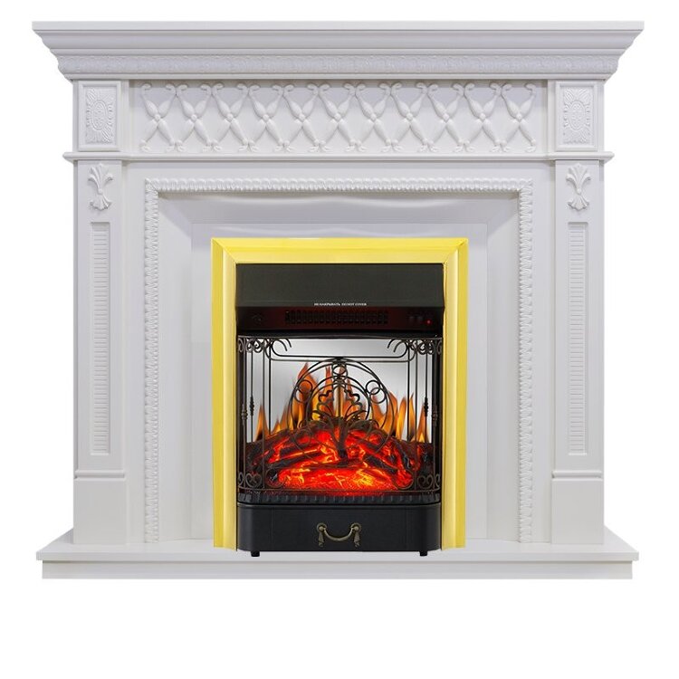 Электрокамин Royal Flame Alexandria - Белый дуб с очагом Majestic FX M Brass