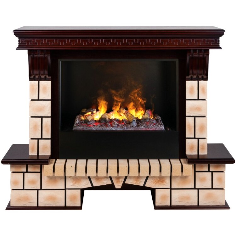 Камин электрический RealFlame Stone Brick 26 AO с очагом 3D Cassette 630 + Black вставка