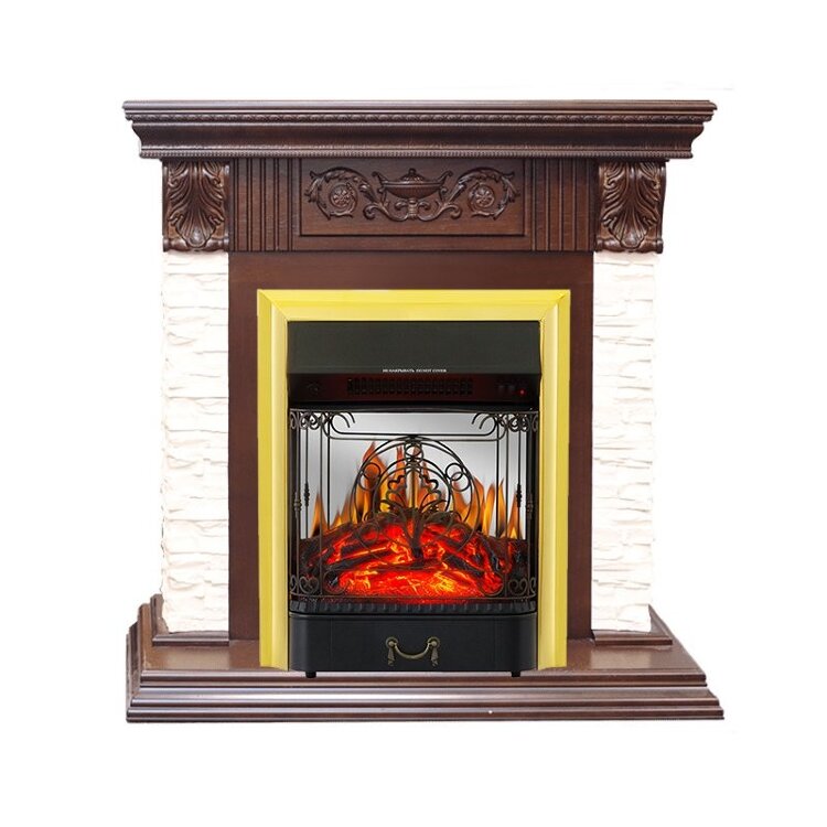 Электрокамин Royal Flame Luxemburg (каменный) - Сланец/Темный дуб с очагом Majestic FX M Brass