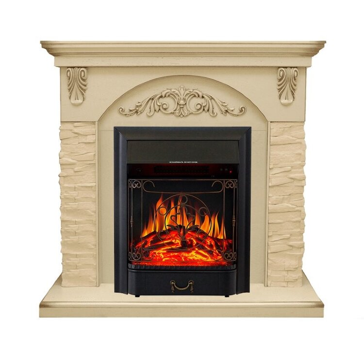 Электрокамин Royal Flame Bern Сланец крупный бежевый / Алебастр патина с очагом Majestic FX Black