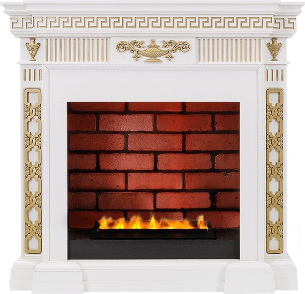 Электрокамин Dimplex Greece - Белый с золотом с очагом Cassette 400 LNH-INT PS (без дров)