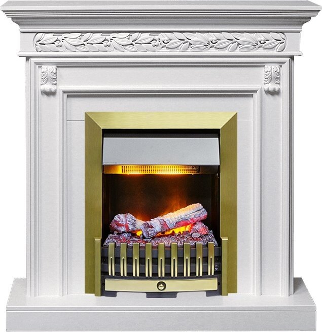 Электрокамин Dimplex Valletta - Белый (Ширина 1040 мм) с очагом Danville Antique Brass FB2