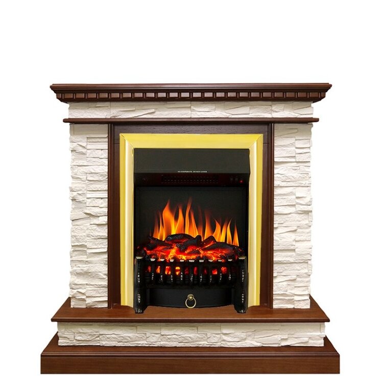 Электрокамин Royal Flame Calgary - Дуб / Сланец белый с очагом Fobos FX Brass