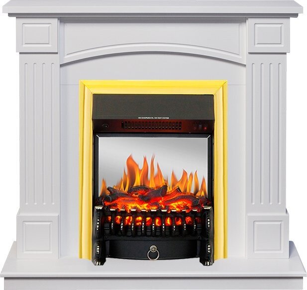 Электрокамин Royal Flame Boston - Белый (Высота 925см) с очагом Fobos FX M Brass