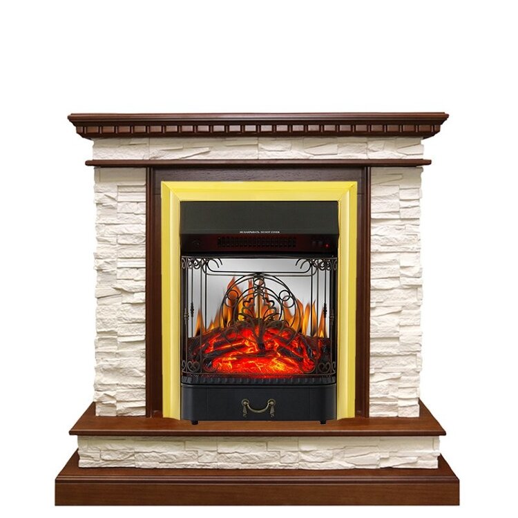 Электрокамин Royal Flame Calgary - Дуб / Сланец белый с очагом Majestic FX M Brass