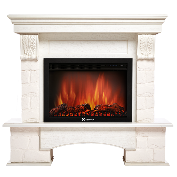 Портал Firelight Forte 25S камень белый, беленый дуб