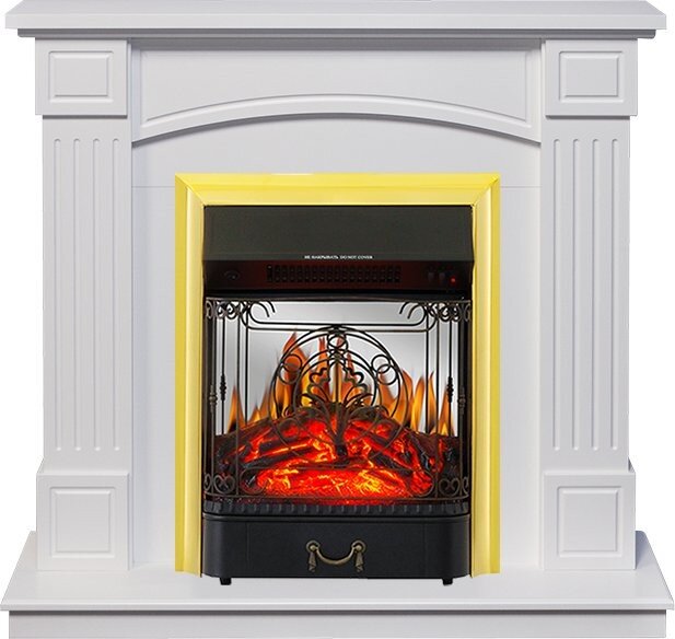 Электрокамин Royal Flame Boston - Белый (Высота 925см) с очагом Majestic FX M Brass