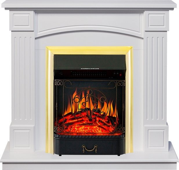 Электрокамин Royal Flame Boston - Белый (Высота 925см) с очагом Majestic FX Brass