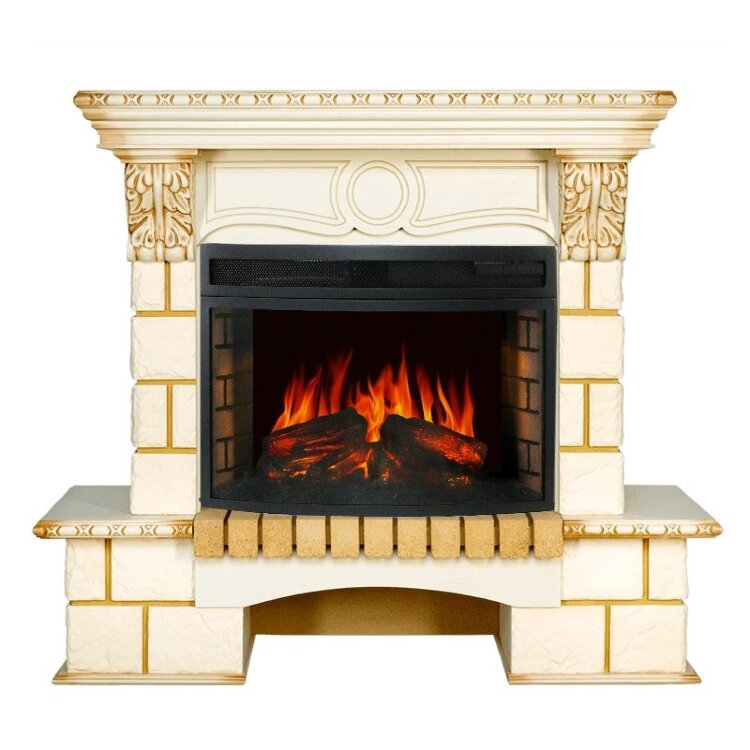 Электрокамин Royal Flame Pierre Luxe угловой - Шампань / Слонова кост очаг Dioramic 25 LED FX