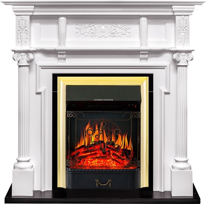 Электрокамин Royal Flame Oxford - Белый с очагом Majestic FX Brass
