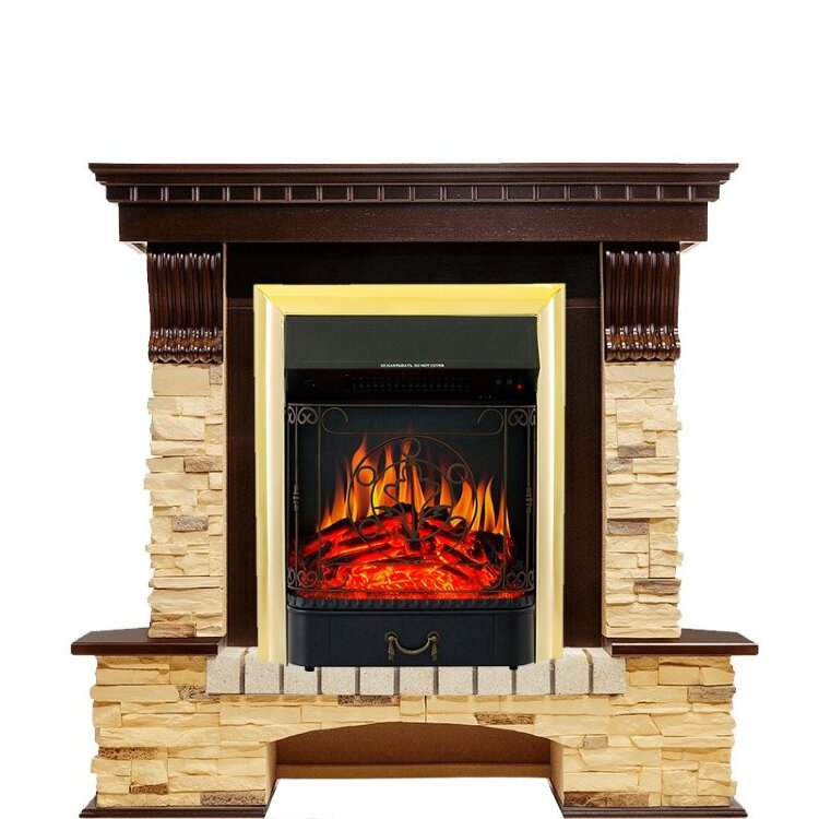 Электрокамин Royal Flame Pierre Luxe угловой - Темный дуб / Сланец с очагом Majestic FX Brass