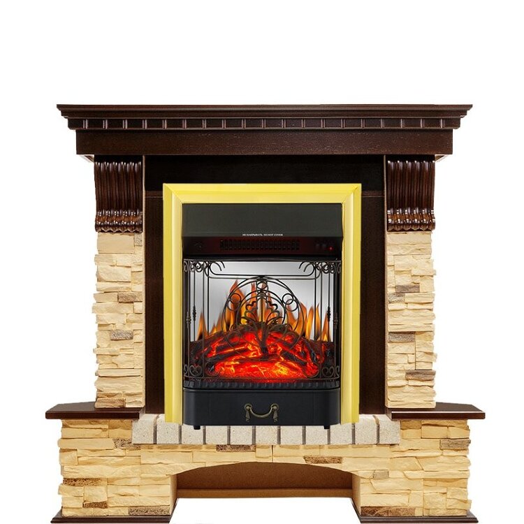 Электрокамин Royal Flame Pierre Luxe угловой - Темный дуб / Сланец с очагом Majestic FX M Brass
