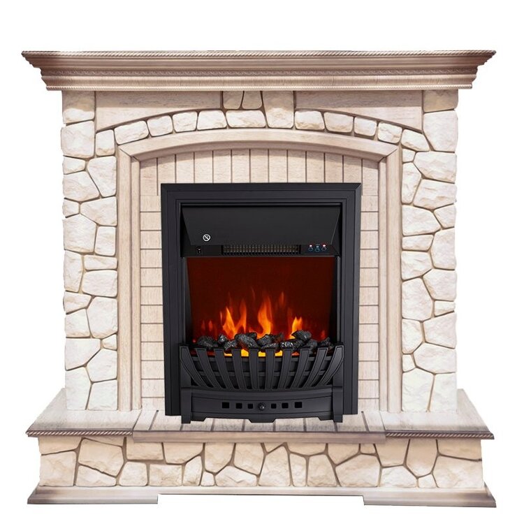 Электрокамин Royal Flame Preston - Белый/Слоновая кость с патиной с очагом Aspen Black