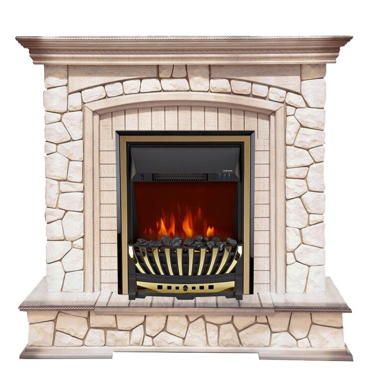 Электрокамин Royal Flame Preston - Белый/Слоновая кость с патиной с очагом Aspen Gold