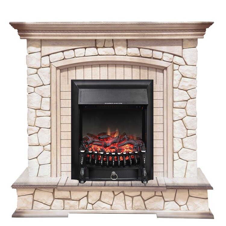 Электрокамин Royal Flame Preston - Белый/Слоновая кость с патиной с очагом Fobos FX Black