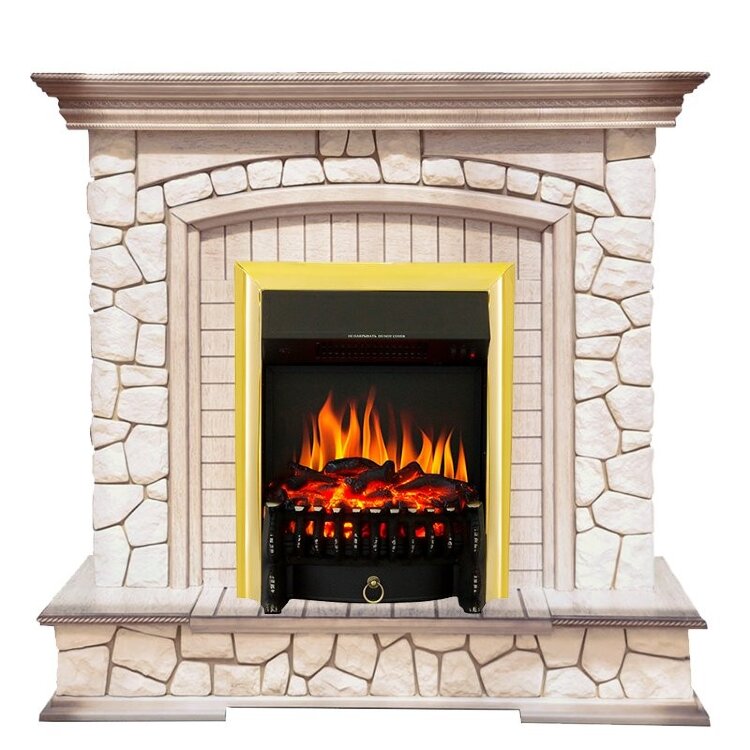 Электрокамин Royal Flame Preston - Белый/Слоновая кость с патиной с очагом Fobos FX Brass