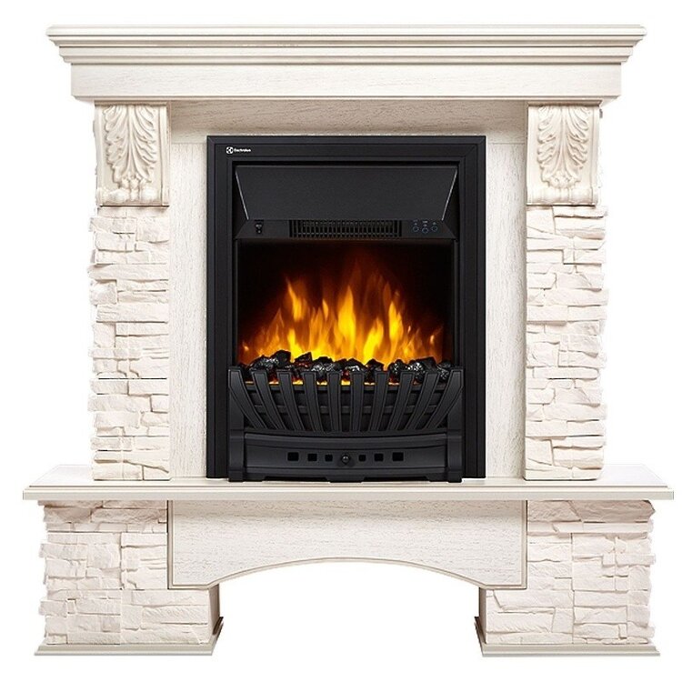 Портал Firelight Pietra Classic камень белый, шпон беленый дуб