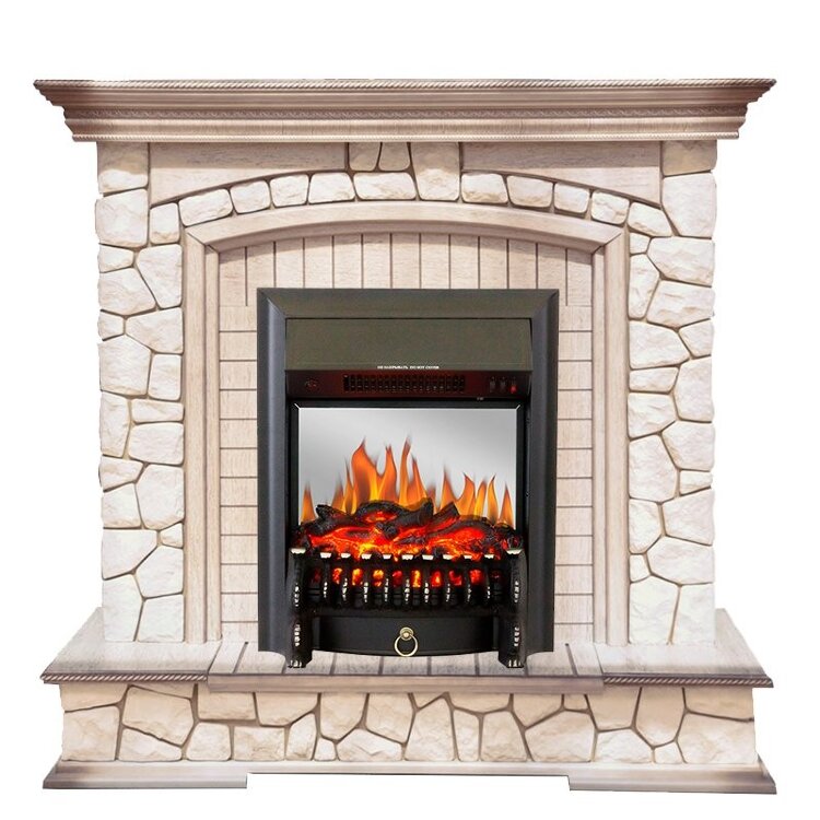 Электрокамин Royal Flame Preston - Белый/Слоновая кость с патиной с очагом Fobos FX M Black