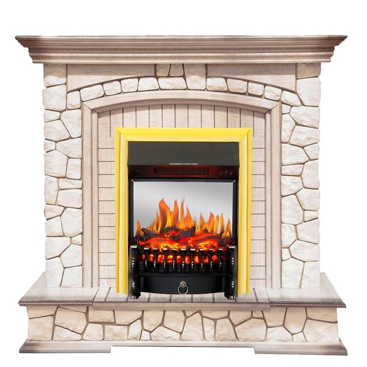 Электрокамин Royal Flame Preston - Белый/Слоновая кость с патиной с очагом Fobos FX M Brass