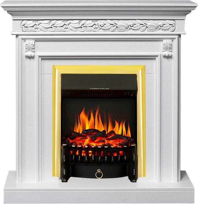 Электрокамин Royal Flame Valletta - Белый (Ширина 1040 мм) с очагом Fobos FX Brass