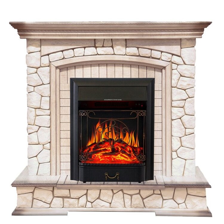Электрокамин Royal Flame Preston - Белый/Слоновая кость с патиной с очагом Majestic FX Black