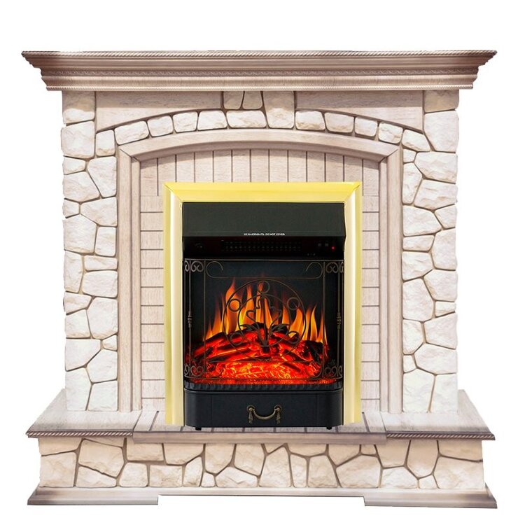 Электрокамин Royal Flame Preston - Белый/Слоновая кость с патиной с очагом Majestic FX Brass